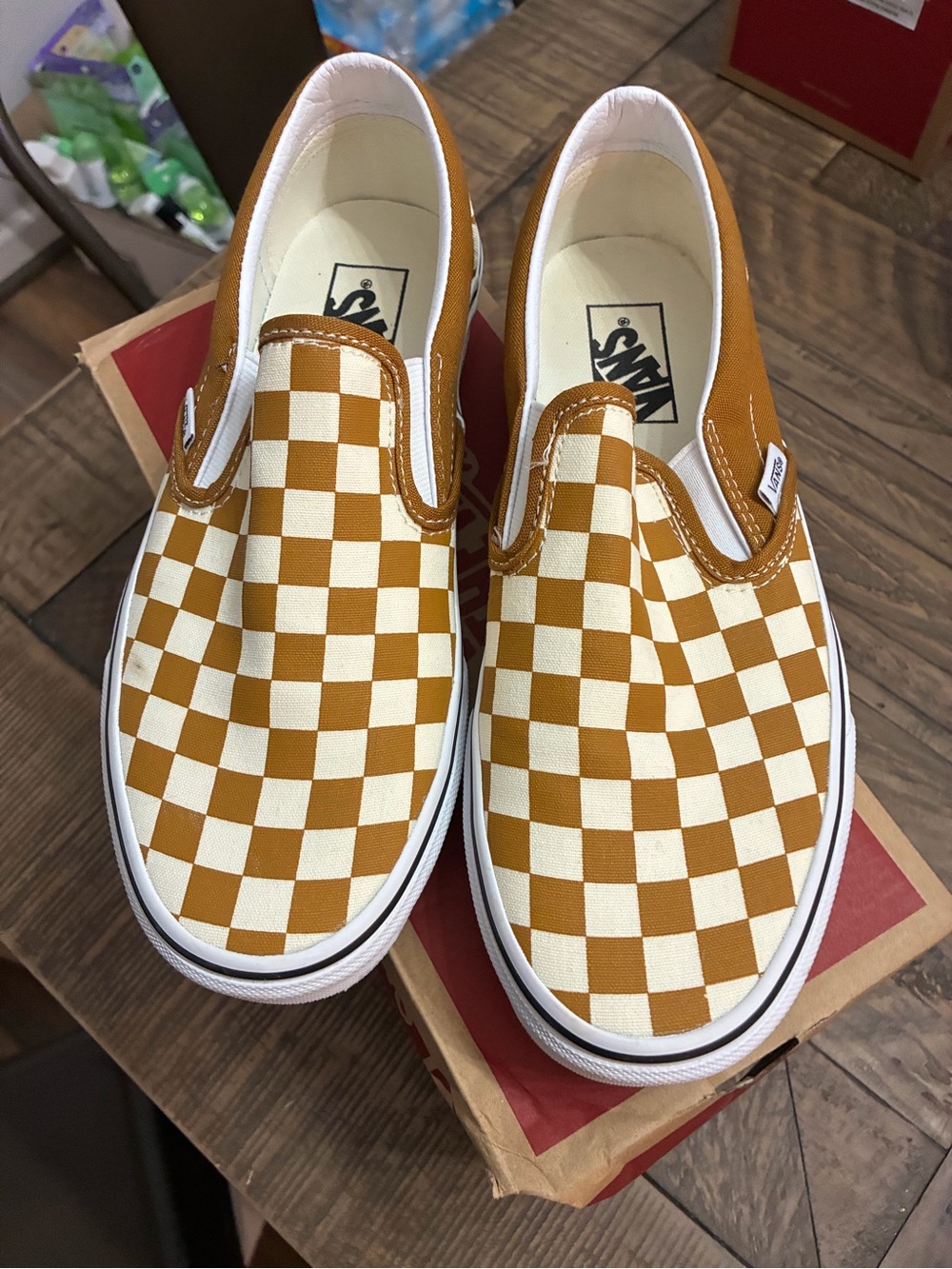 Vans Checkerboard Slip-On in Mustard and White - Picture 2 of 5